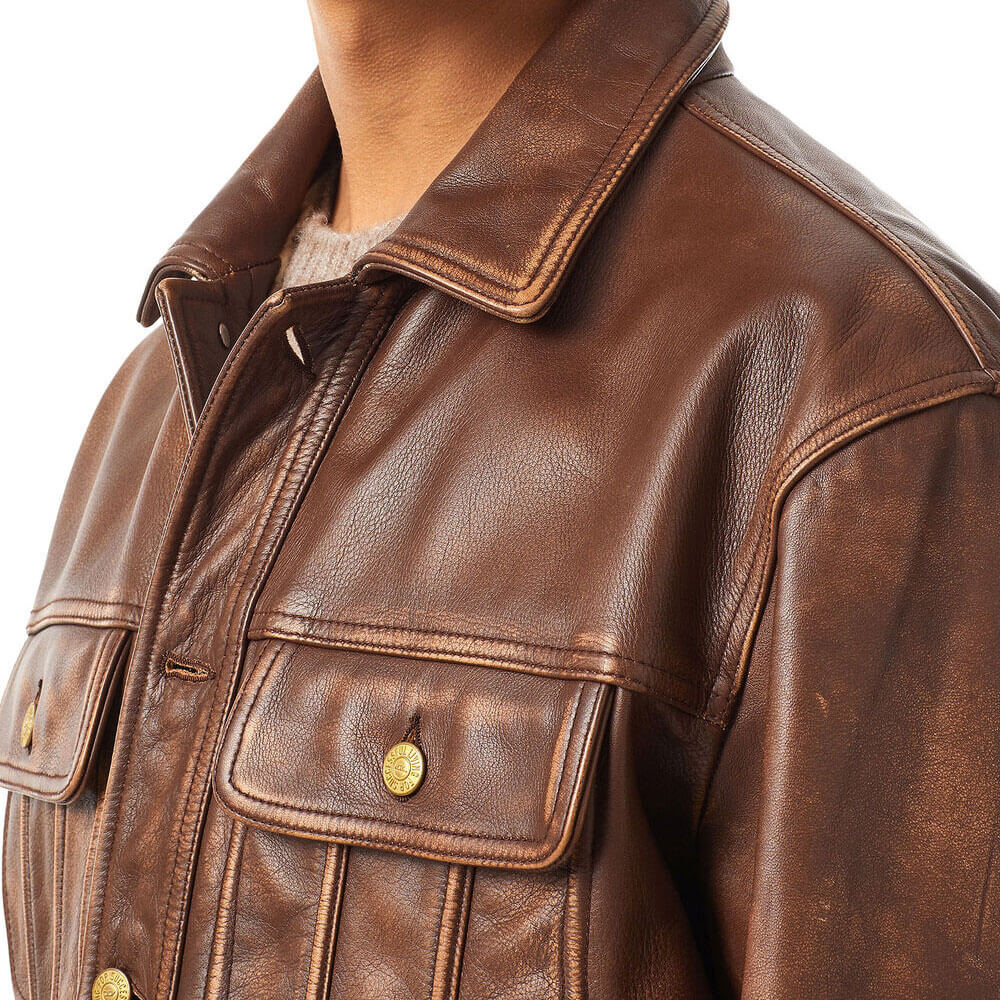 Brown Mens Diesel Slim Fit Biker Leather Jacket