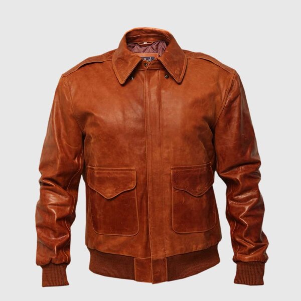 A2 Distressed Tan Real Leather Bomber Aviator Flight Jacket