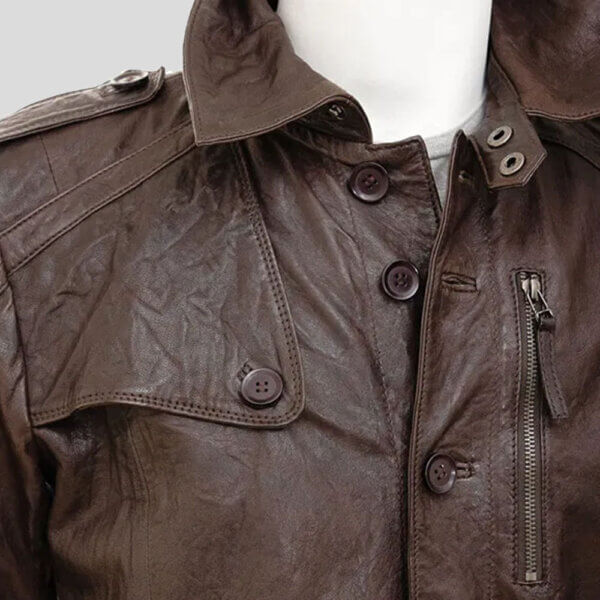 Mens Brown Leather Trench Coat