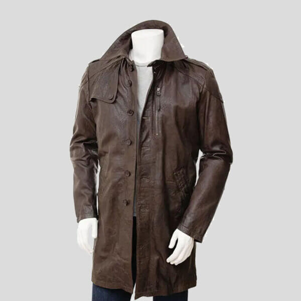 Mens Brown Leather Trench Coats