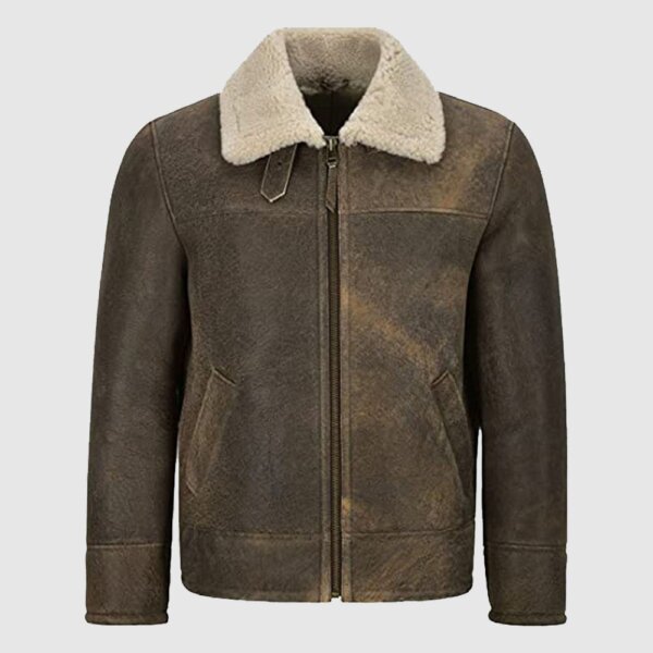 Men’s Sheepskin Leather Jacket Dirty Beige Fur Flying RAF SC-1022